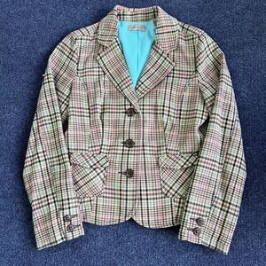 Y2K I.e. Relaxed Blazer Jacket Womens Medium Multicolor Plaid Tweed Lined Career
